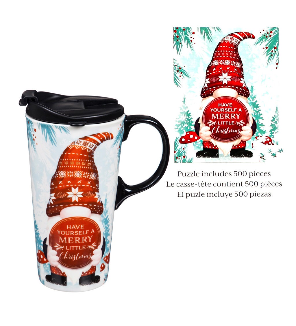 Ceramic 17 oz. Cup and Puzzle Gift Set, Christmas Gnome
