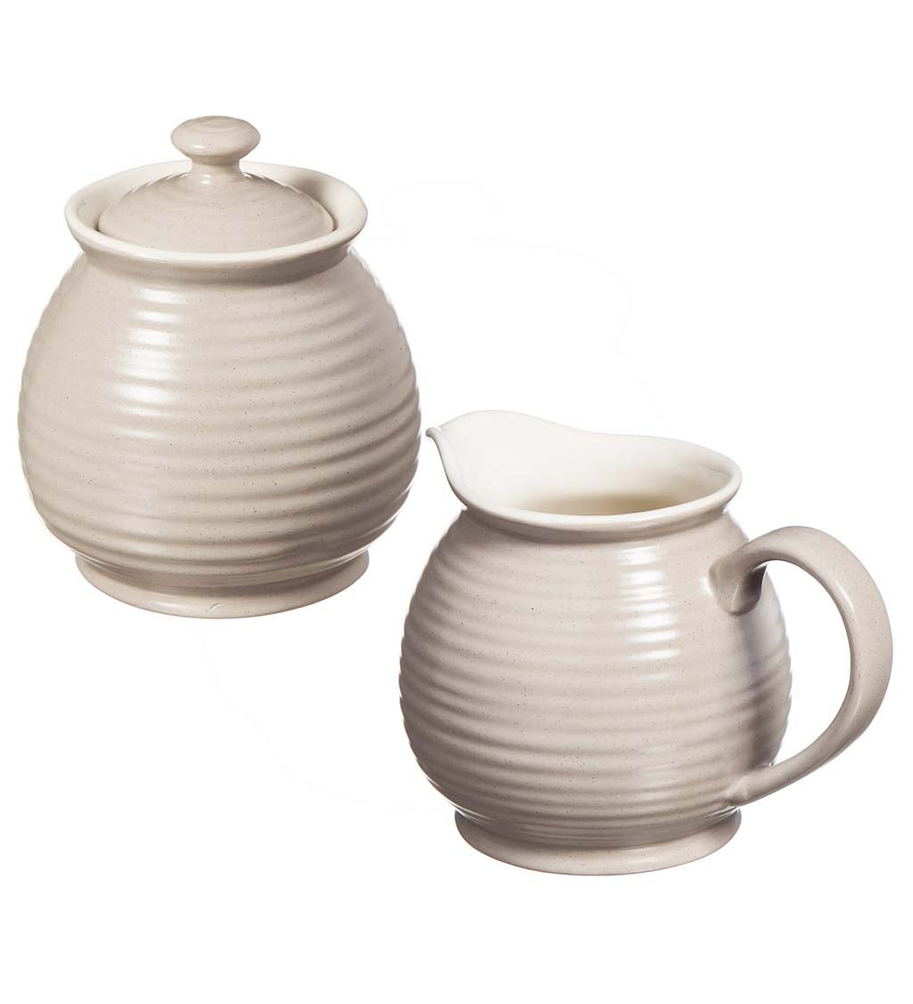 Shiloh Embossed Ceramic Sugar Pot and Creamer, Set of 2