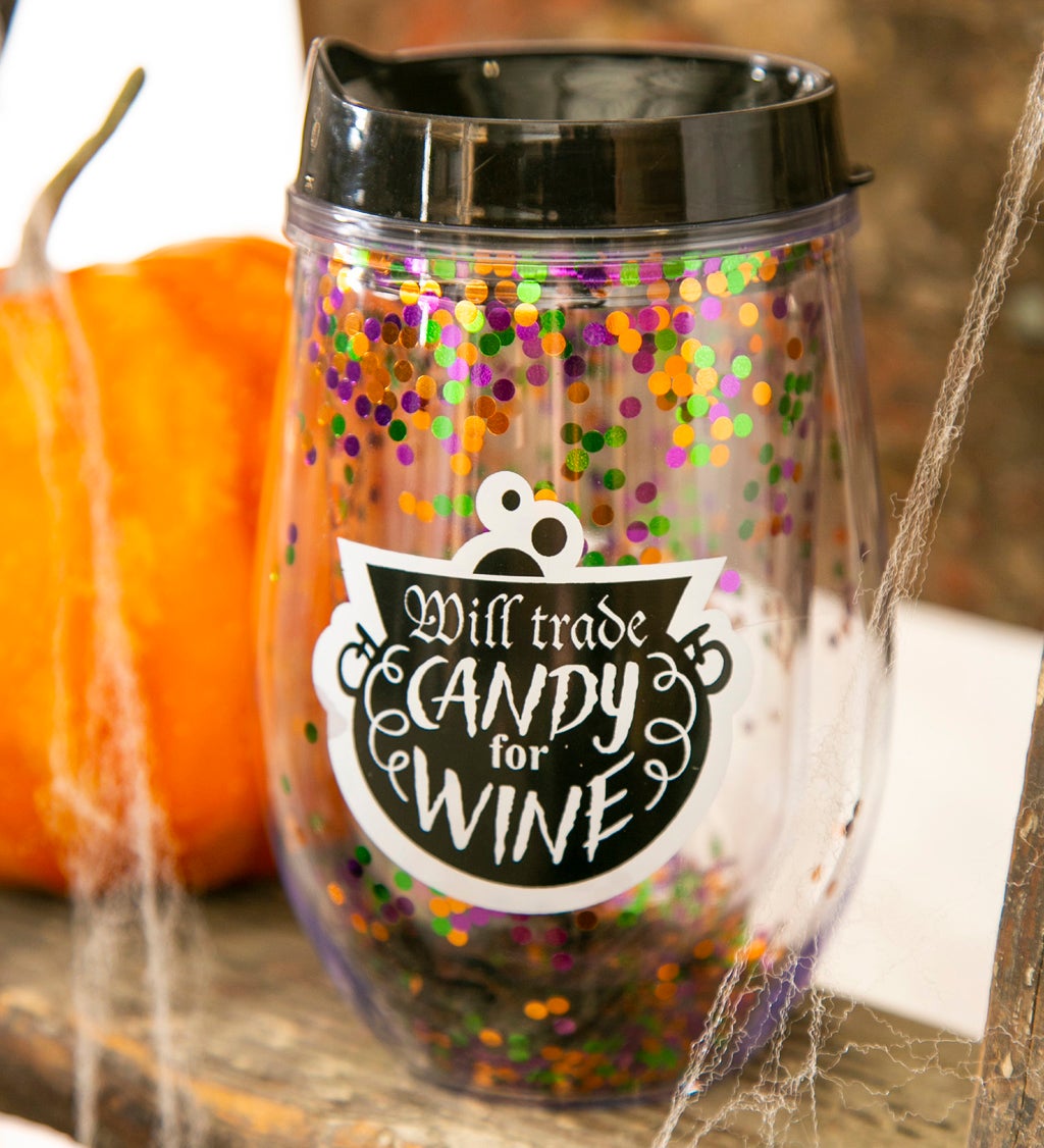 Double Wall Acrylic Halloween Tumbler, 10 OZ, Will Trade Candy for Wine