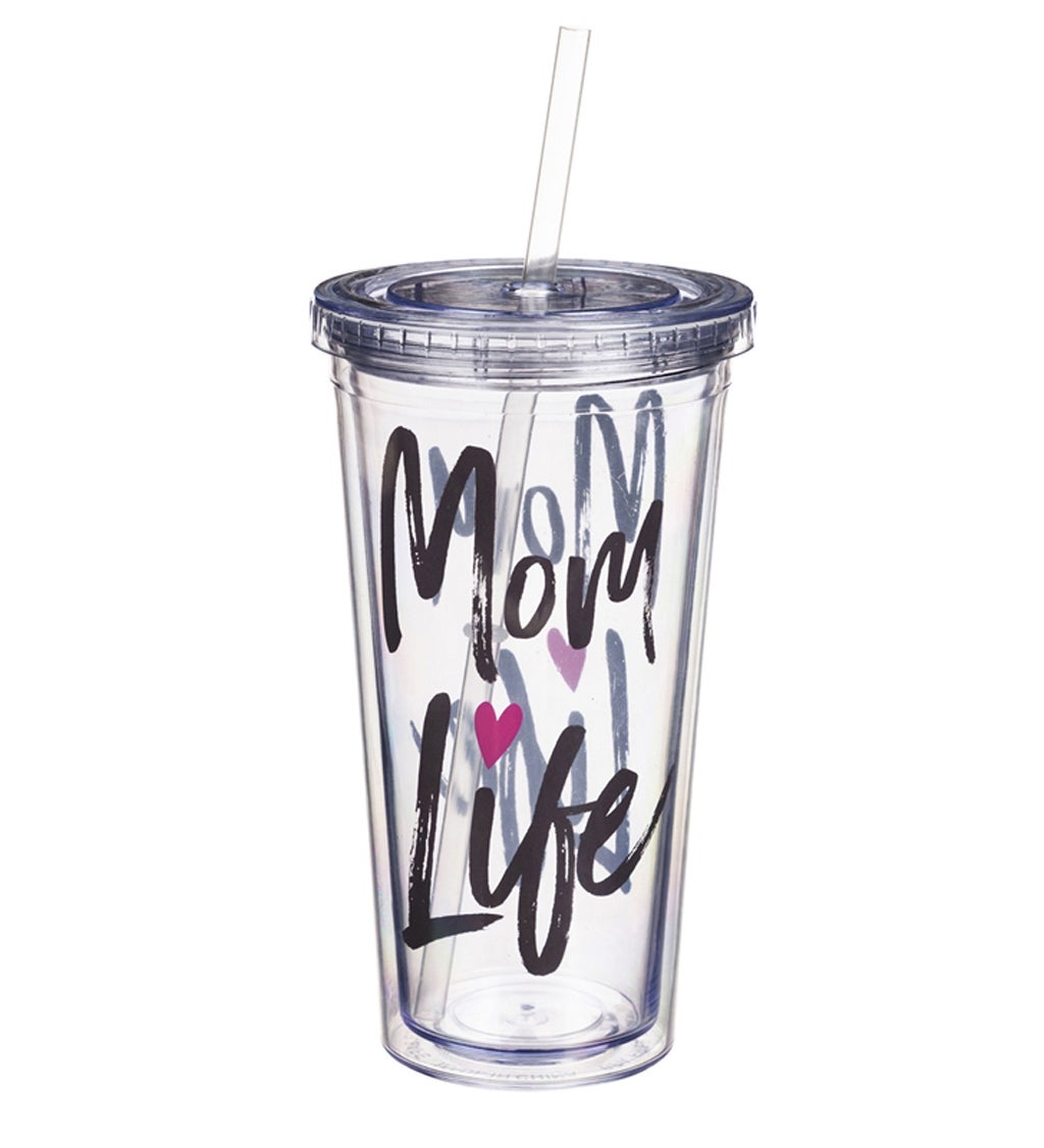 XL Insulated 18 oz Acrylic Tumbler with Straw and Cap, Mom Life