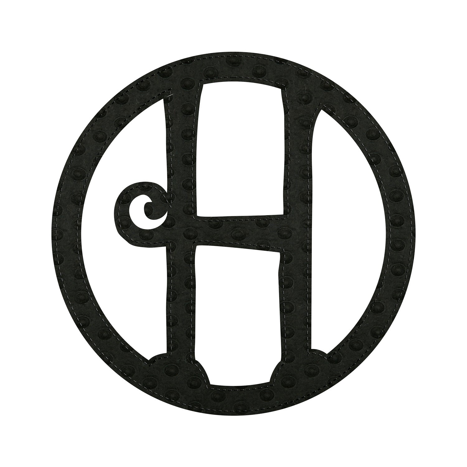 Pin-On Black Embossed Felt Monogram, Letter H