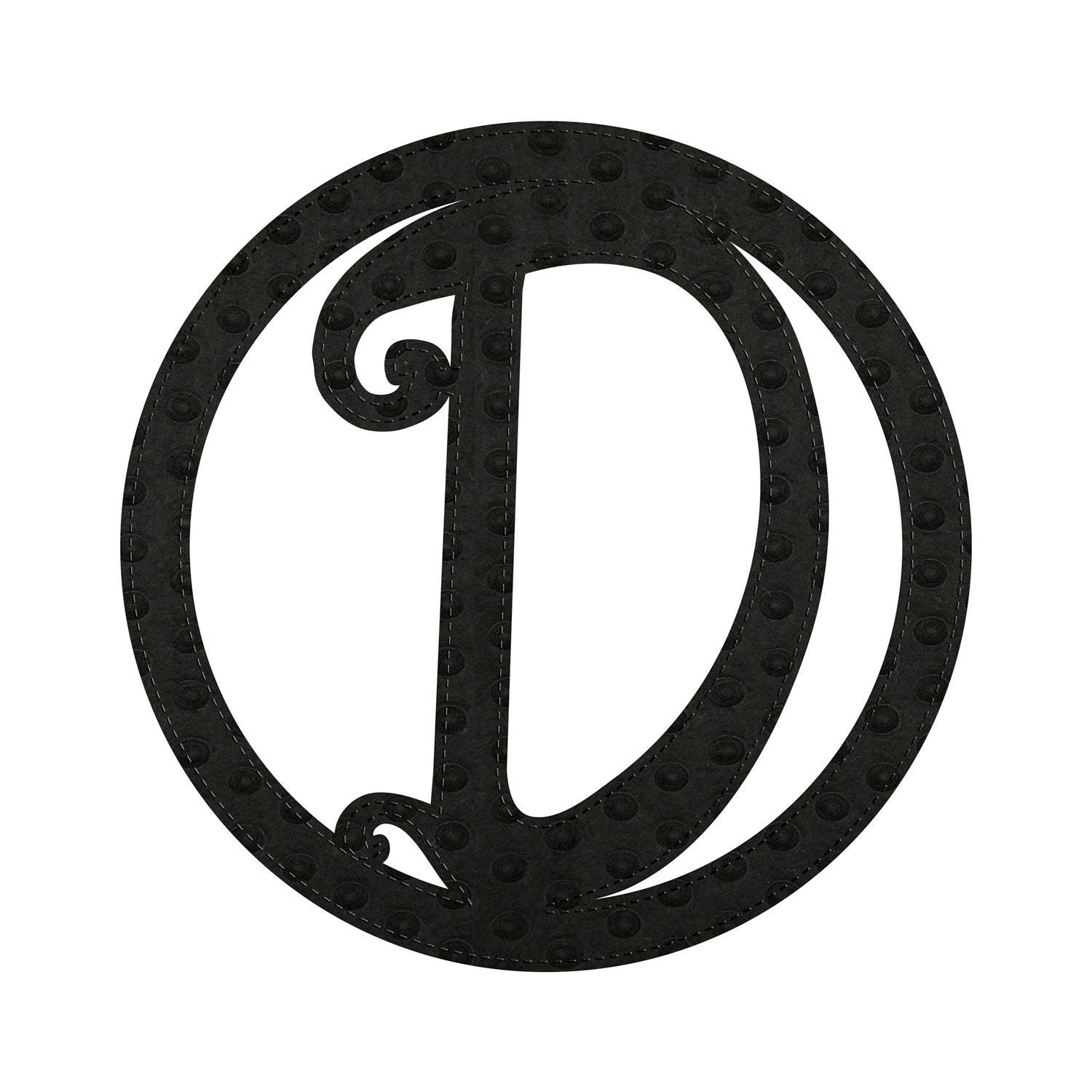 Pin-On Black Embossed Felt Monogram, Letter D