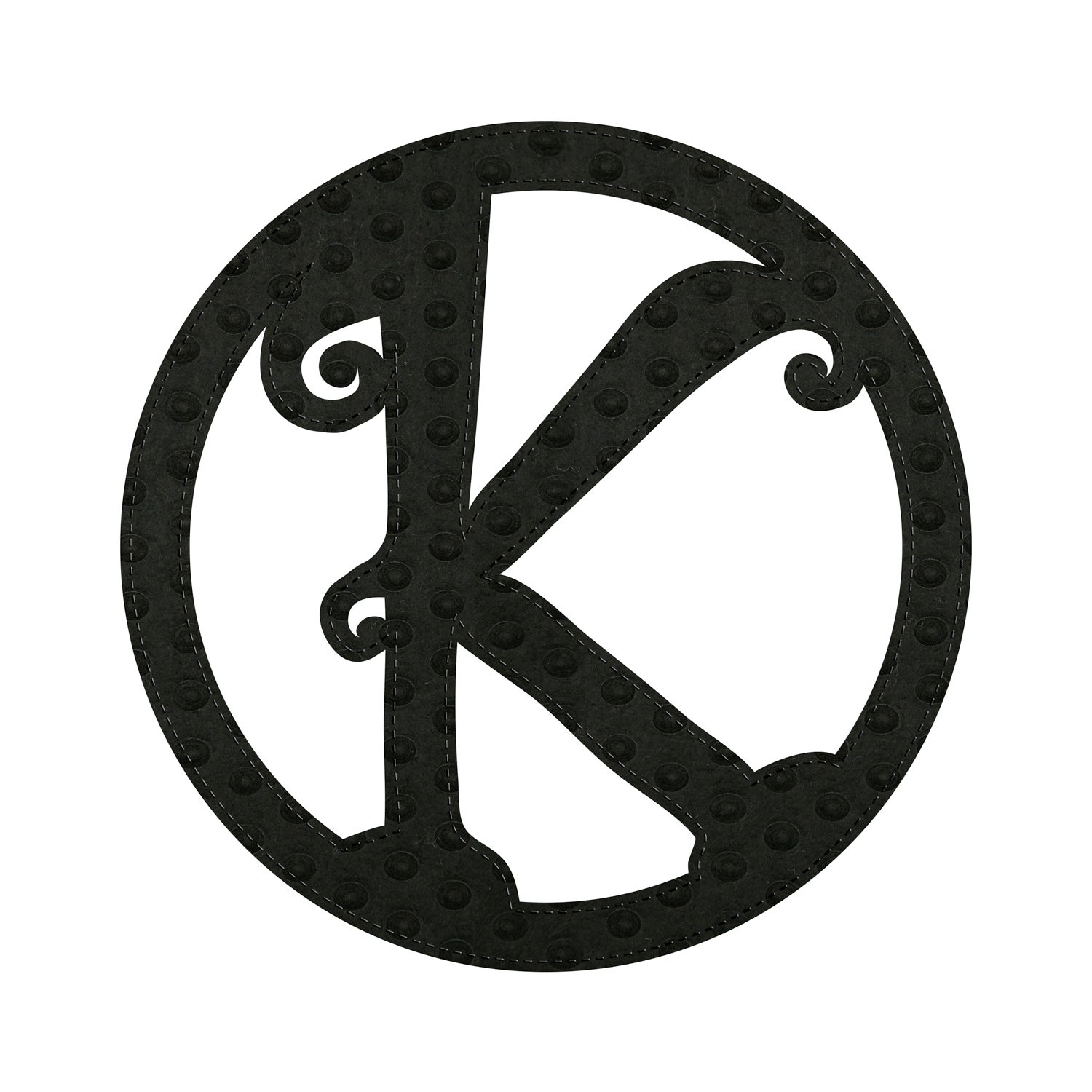 Pin-On Black Embossed Felt Monogram, Letter K