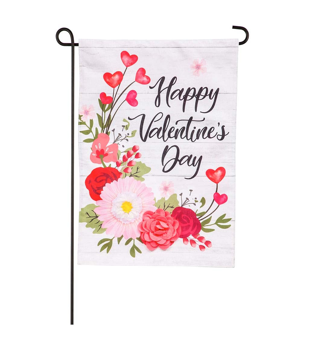 Valentine's Day Shiplap Floral Garden Linen Flag