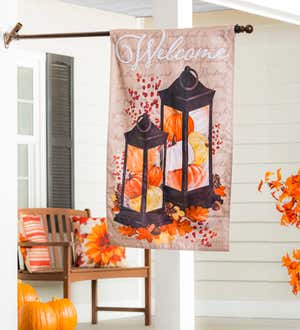 Pumpkin Lanterns House Burlap Flag