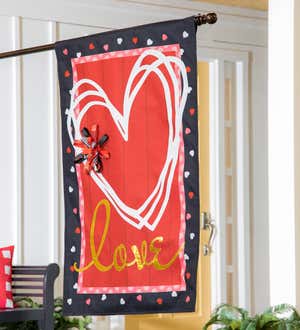 Scattered Hearts and Bow House Burlap Flag