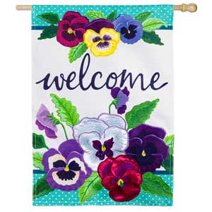 Pansy Garden House Burlap Flag