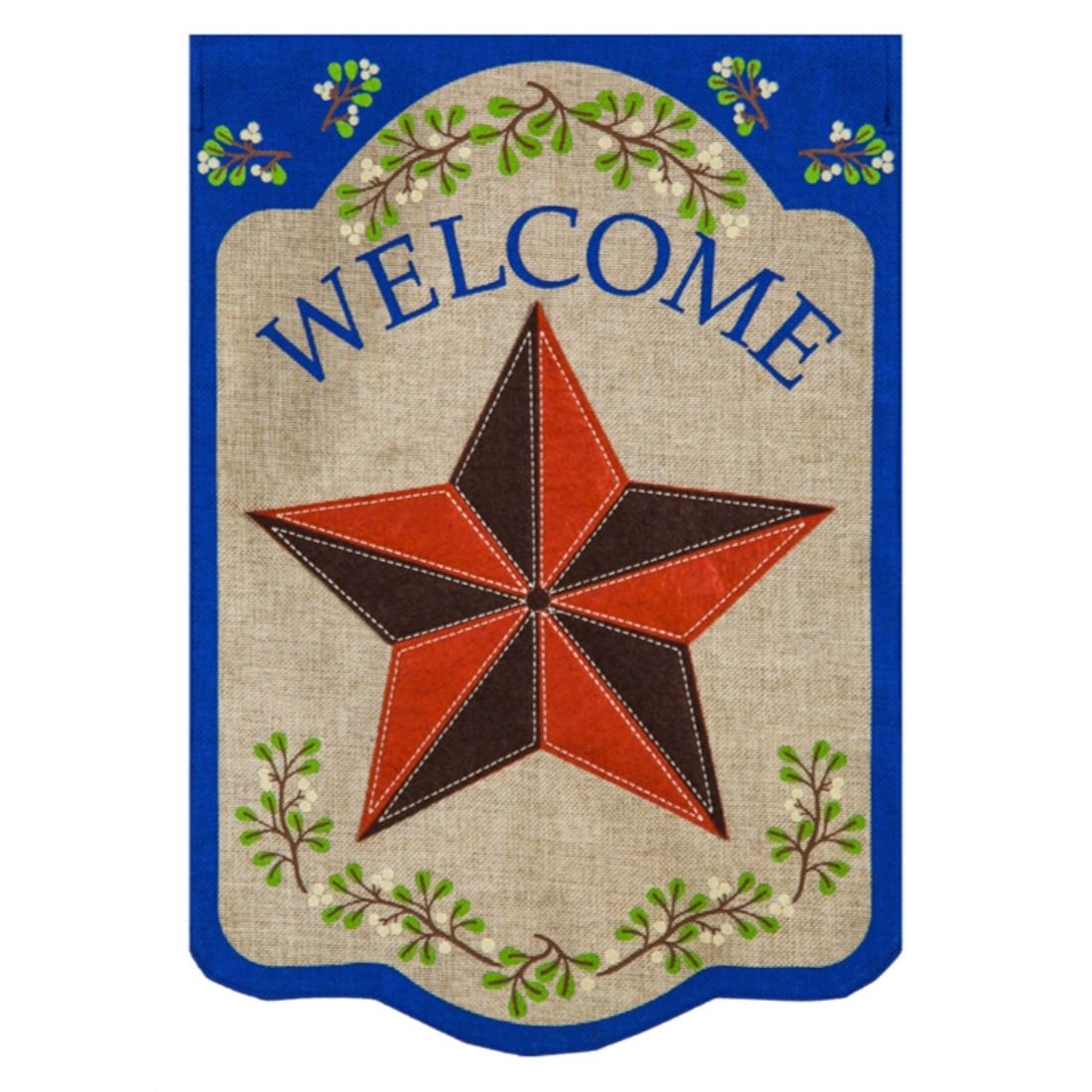 Country Star Welcome Burlap House Flag