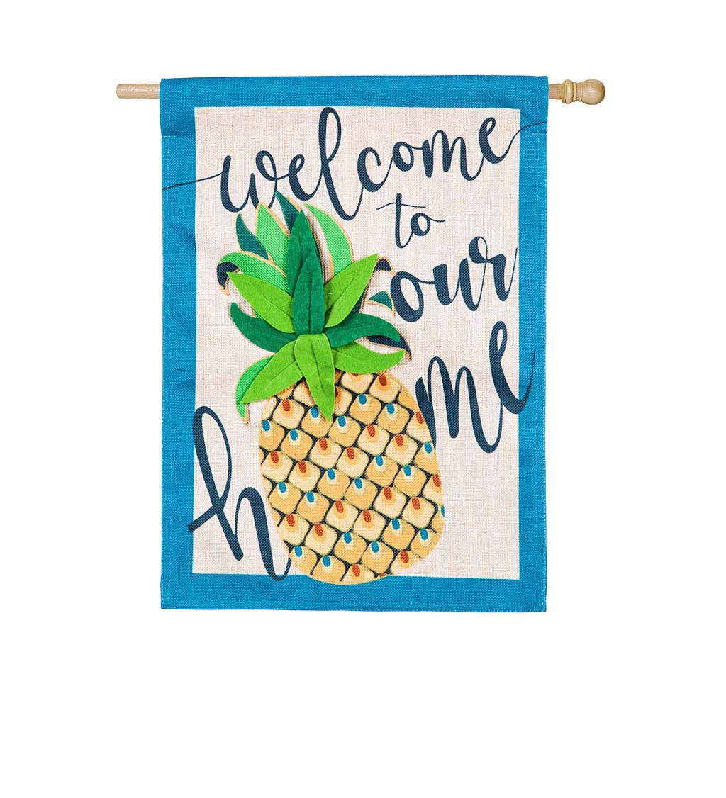 Welcome to Our Home Pineapple House Burlap Flag