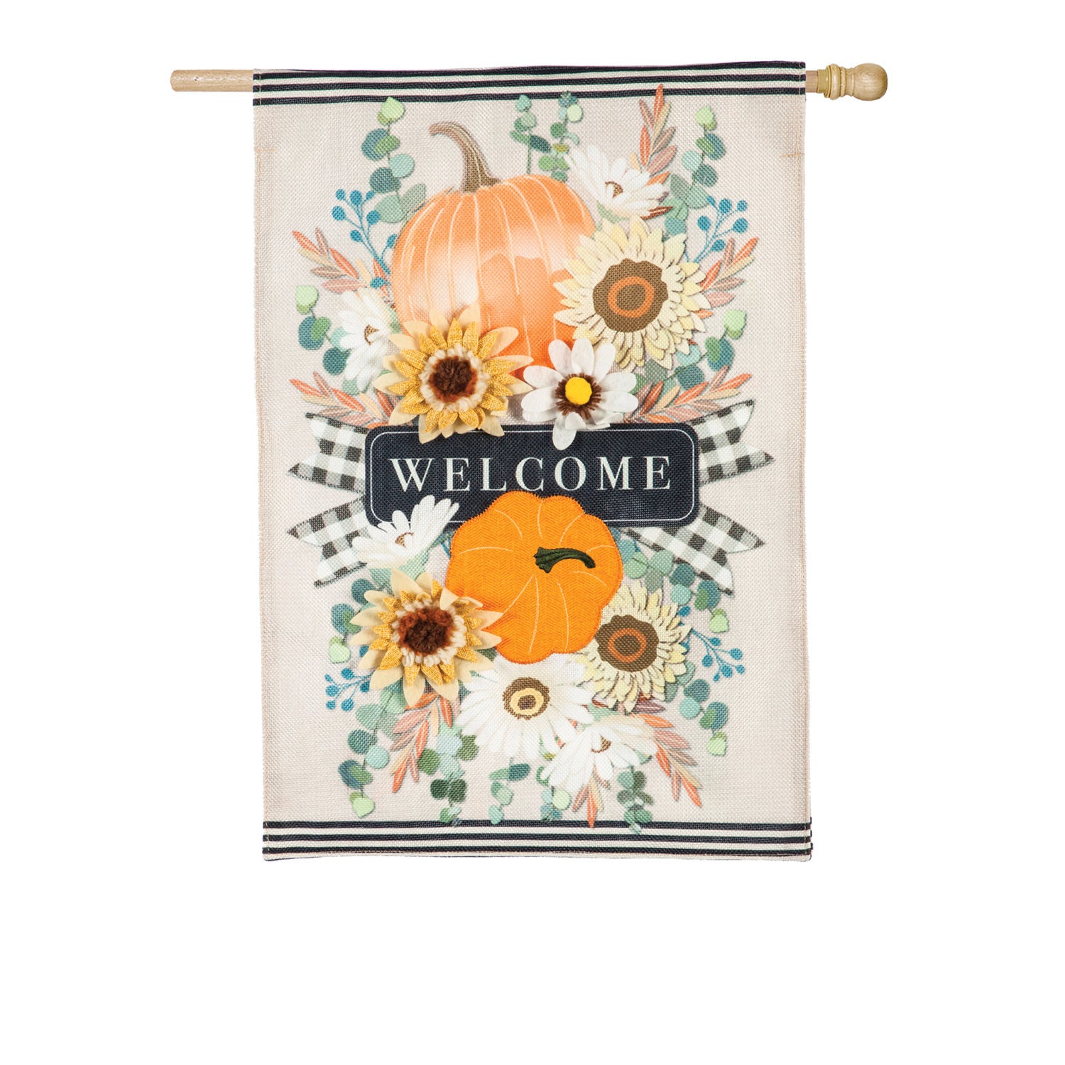 Autumn Floral Swag House Burlap Flag