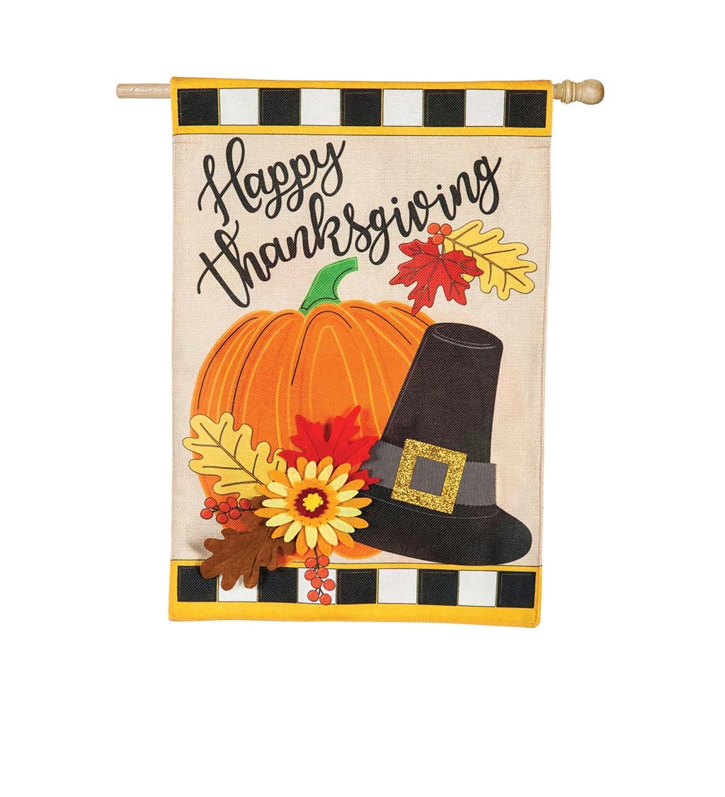 Happy Thanksgiving House Burlap Flag