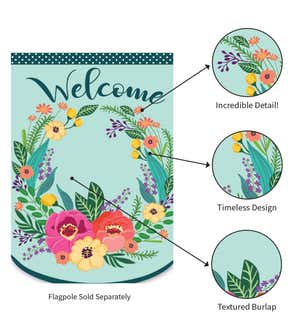 Spring Floral Welcome Wreath House Applique Flag