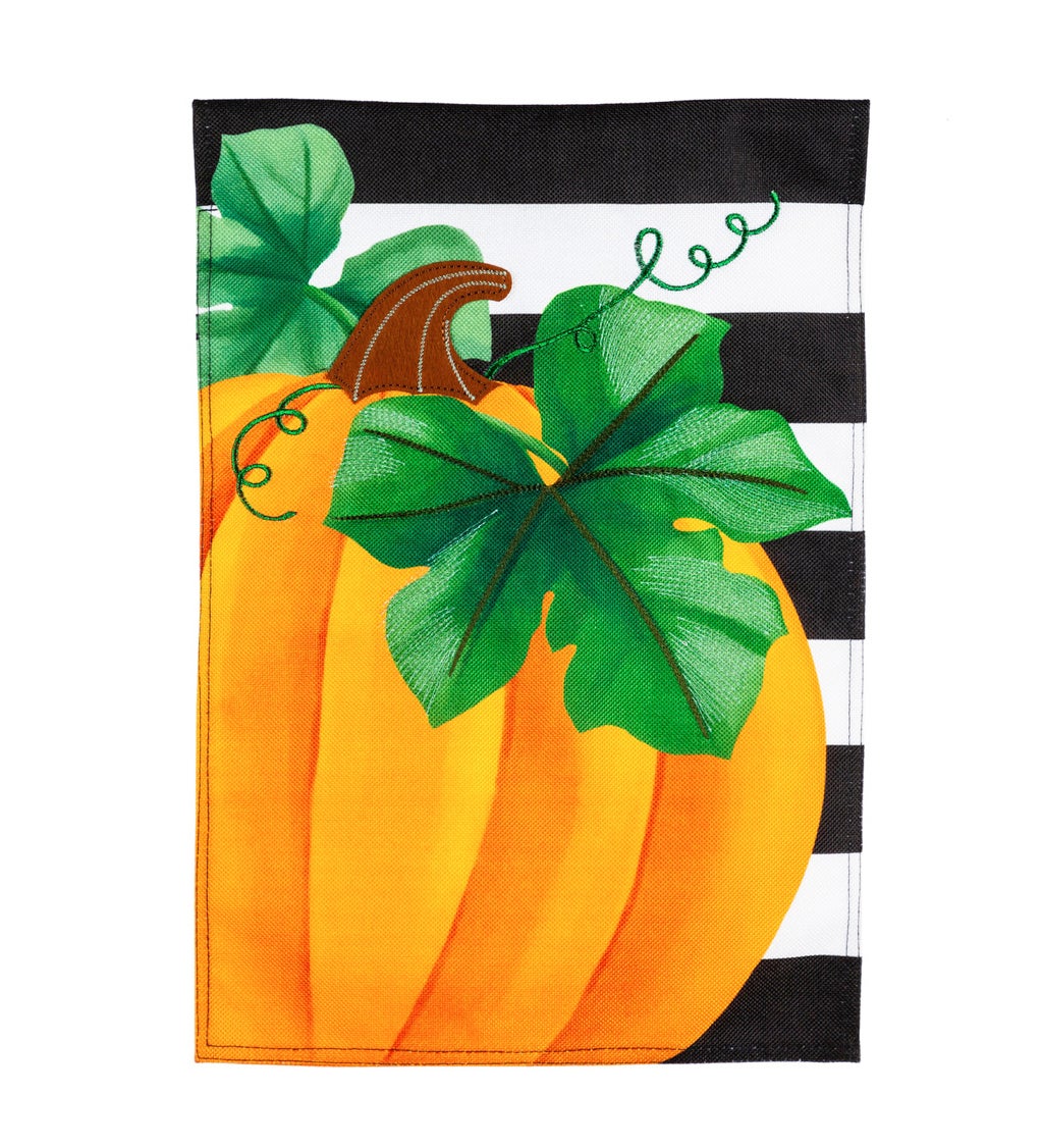 Pumpkin Stripe House Burlap Flag