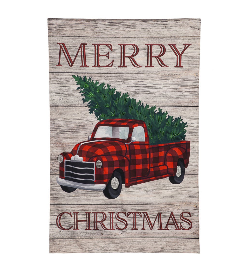 Holiday Plaid Truck House Linen Flag