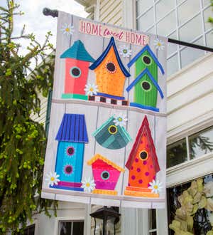 Ornate Birdhouses House Linen Flag