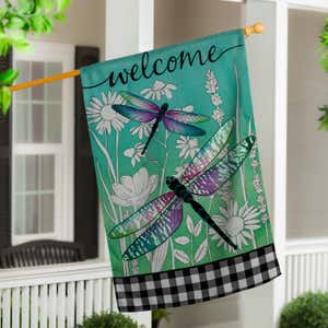 Dragonflies and Wildflowers House Linen Flag