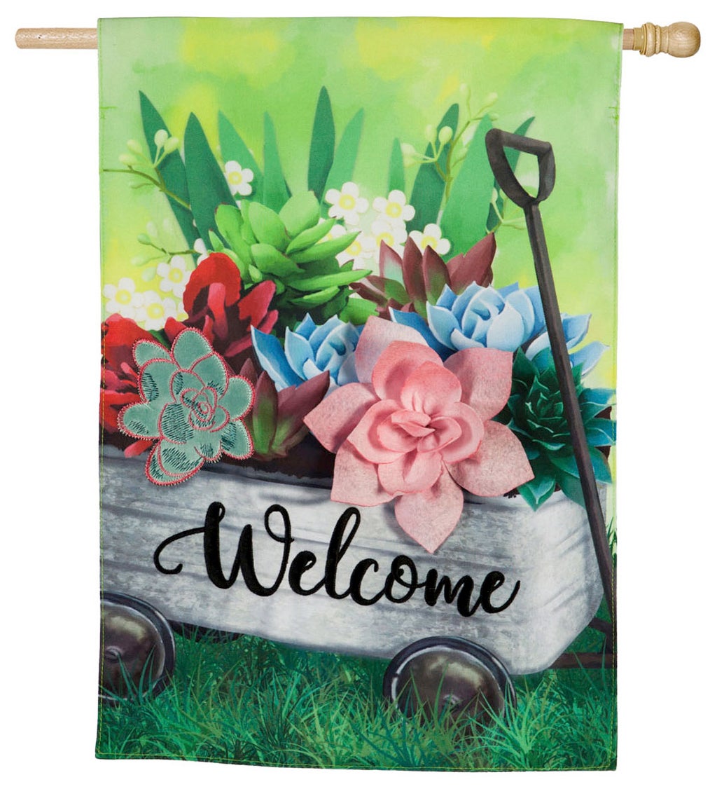 Galvanized Wagon with Succulents House Linen Flag