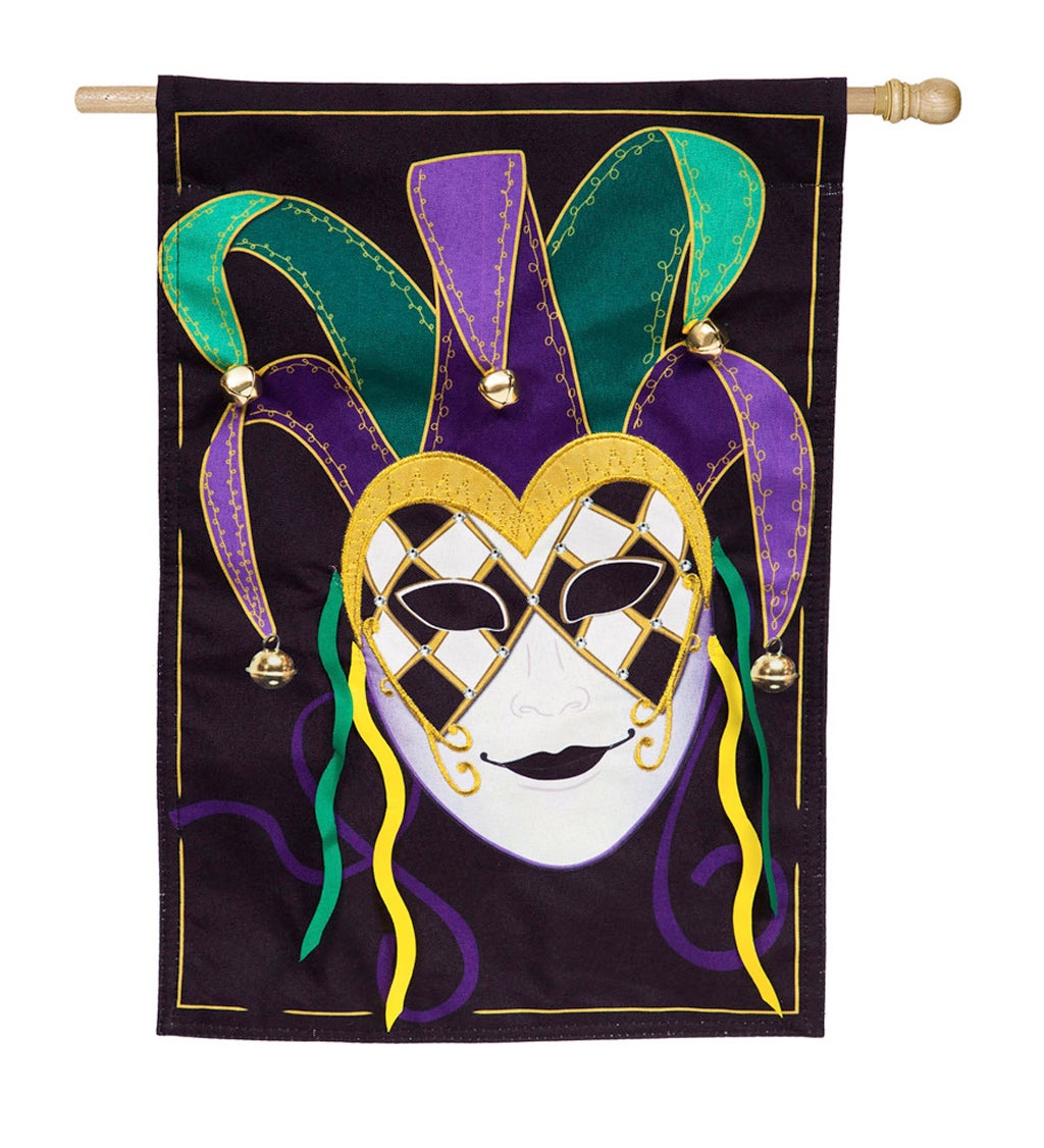 Mardi Gras Jester Mask House Linen Flag