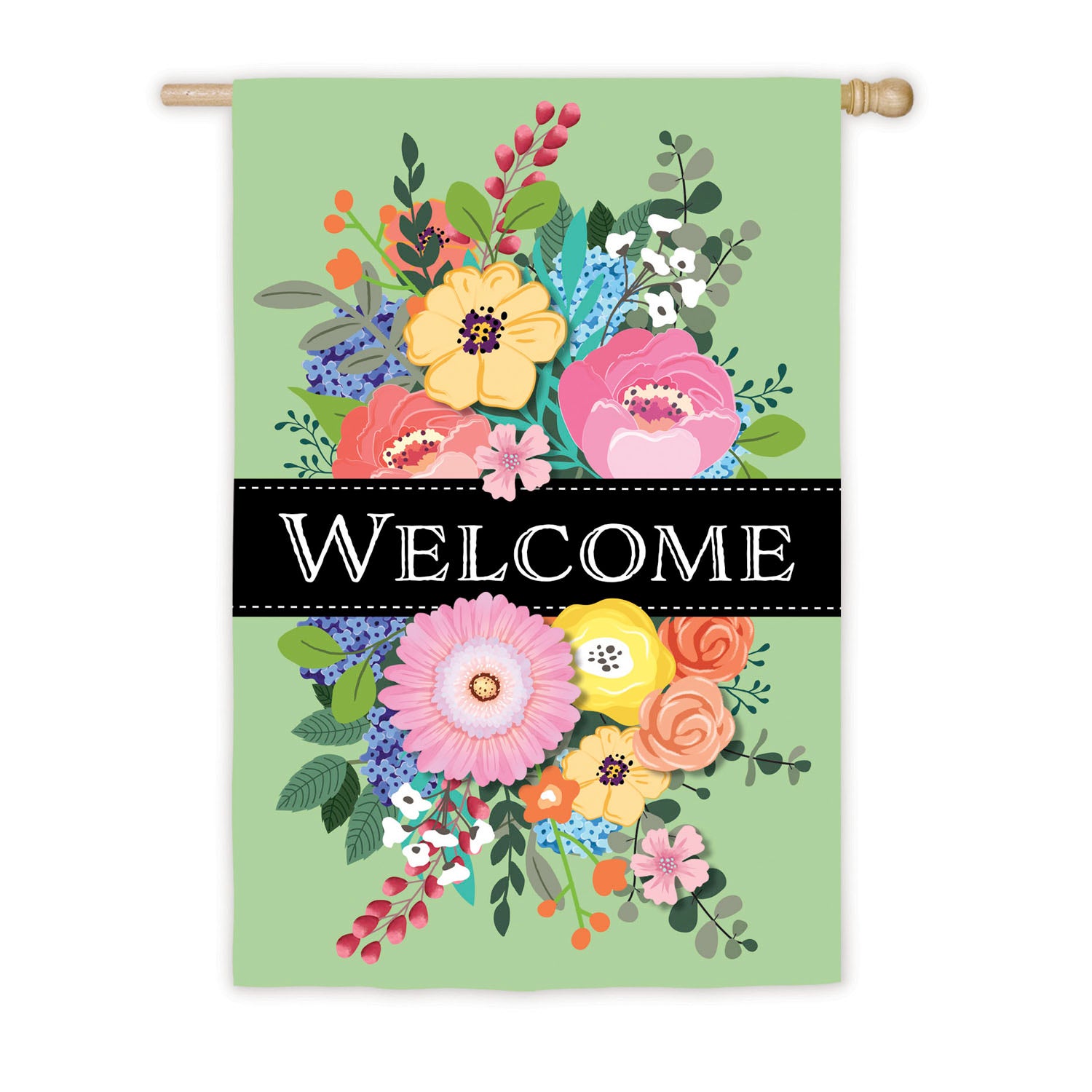 Spring Floral Swag Welcome House Linen Flag