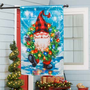 Gnome with a Christmas Wreath House Lustre Flag