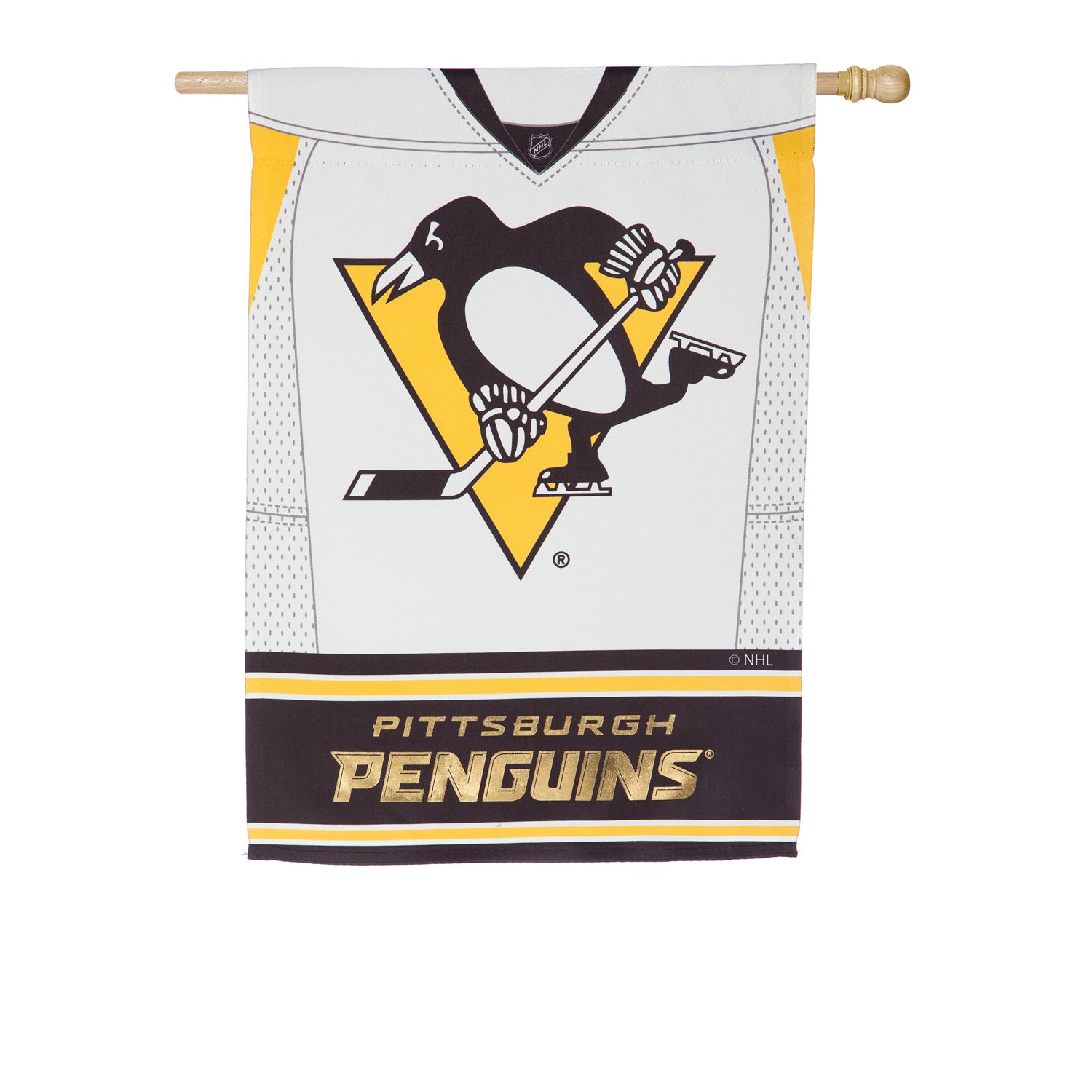Team Sports America Pittsburgh Penguins Double Sided Jersey Suede House Flag, 29 x 43 inches