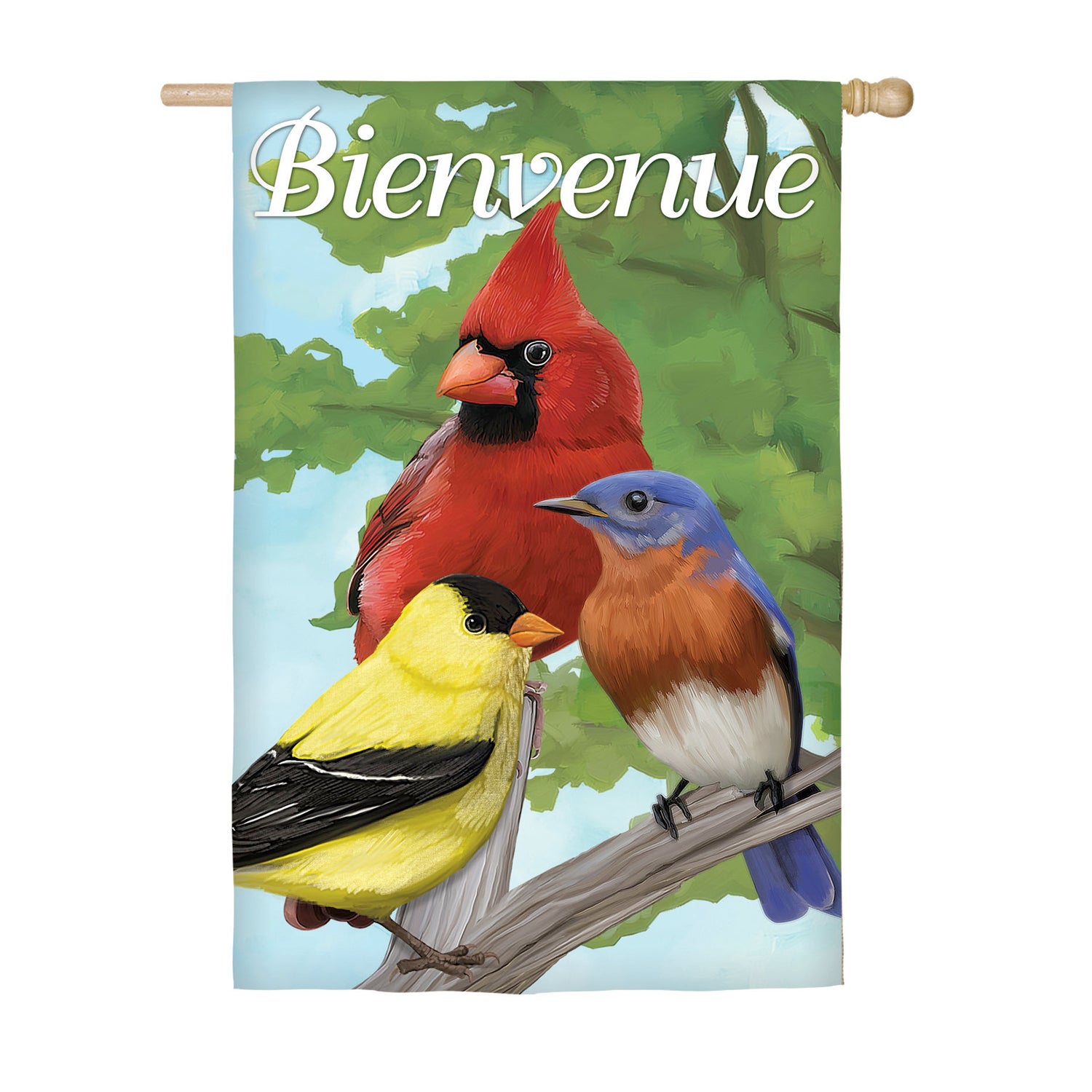 Bienvenue Bird Trio House Suede Flag