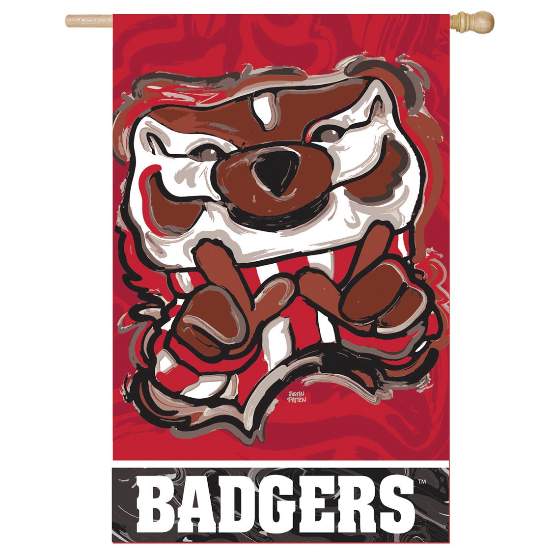University of Wisconsin Mascot Justin Patten Suede House Flag