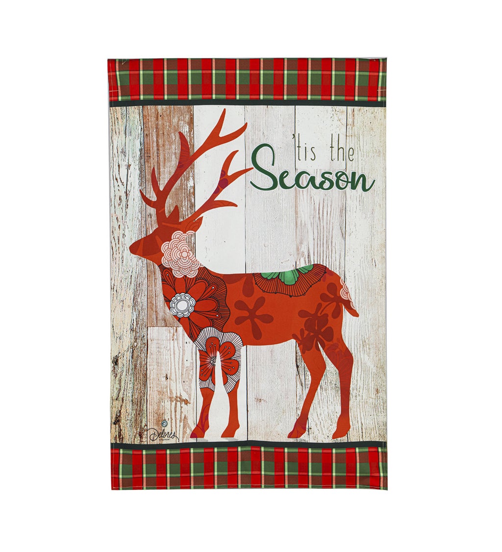 Tis the Season Reindeer House Linen Flag