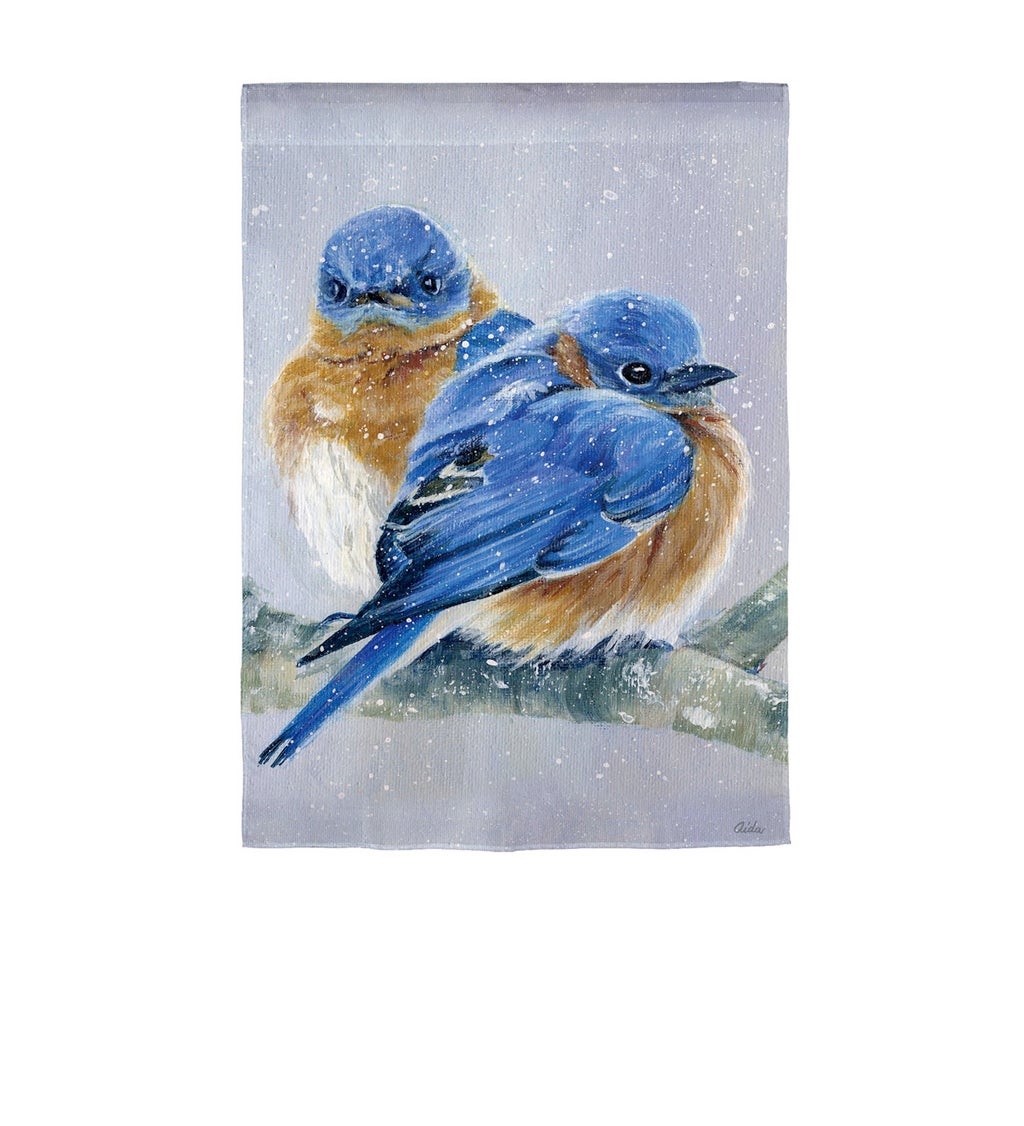 Bluebird Couple Garden Satin Flag