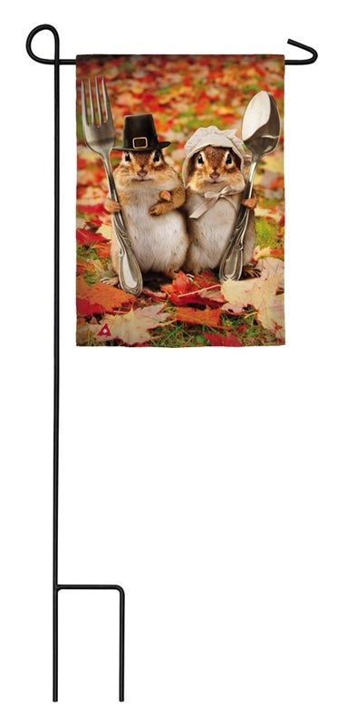 Thanksgiving Chipmunks Satin Garden Flag