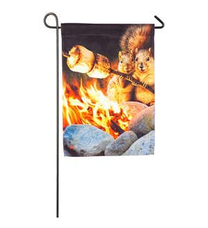 Campfire Couple Satin Garden Flag