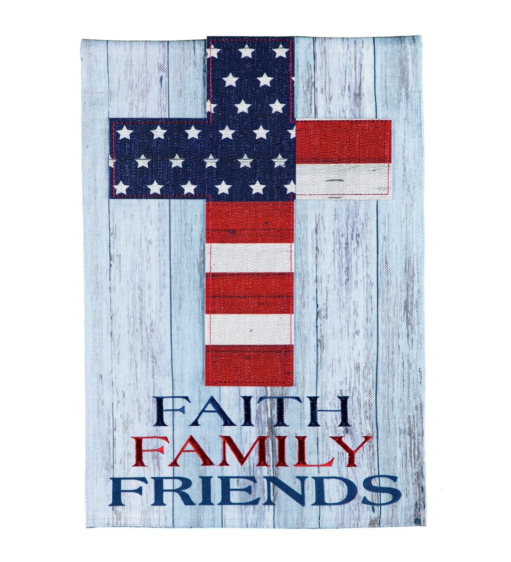 Faith Family Friends Cross Garden Burlap Flag