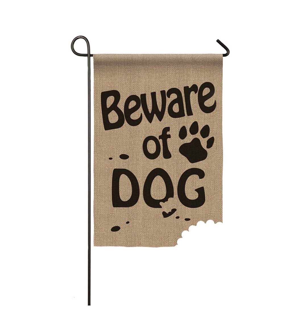 Beware Of Dog Burlap Garden Flag