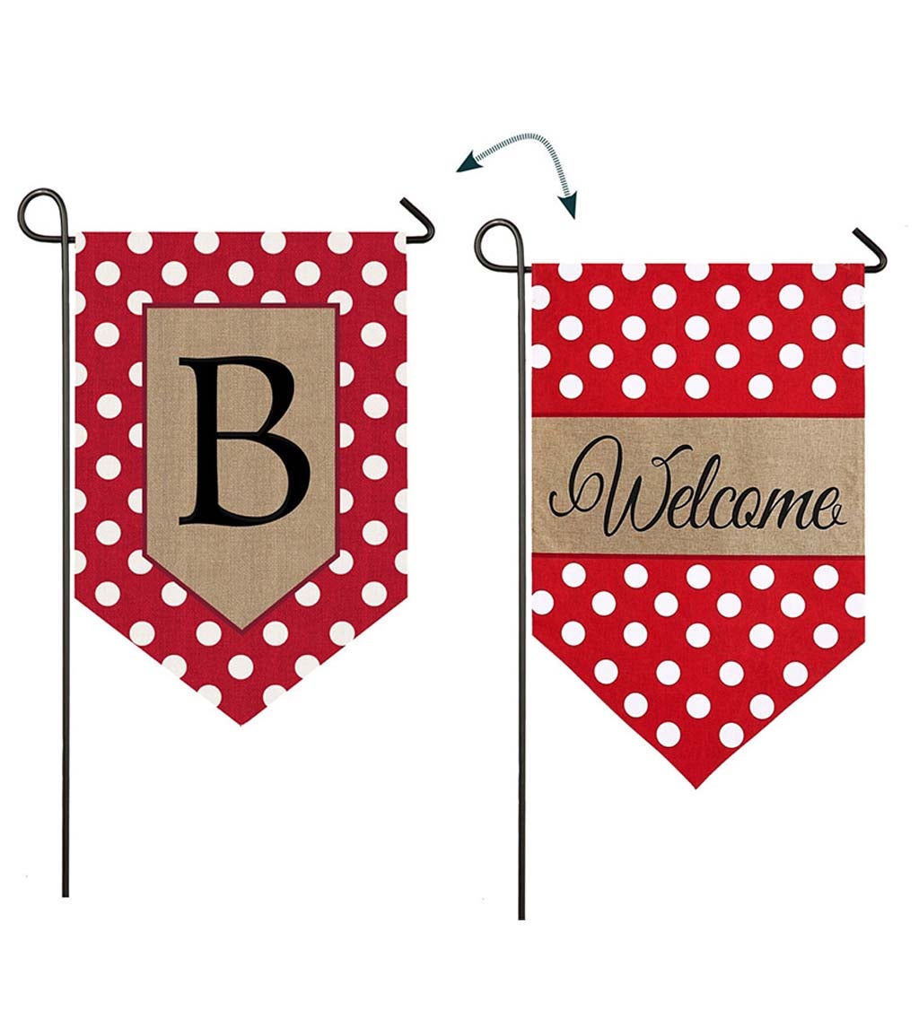 Polka-Dot Welcome Monogram Burlap Garden Flag In Letter B