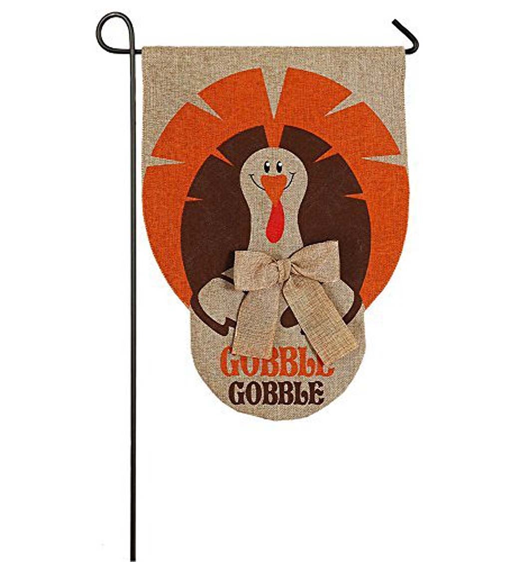 Gobble Gobble Burlap Garden Flag