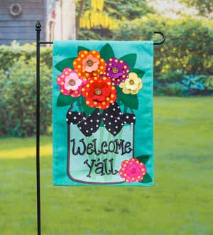 Welcome Y'all Polka Dot Flowers Burlap Garden Flag
