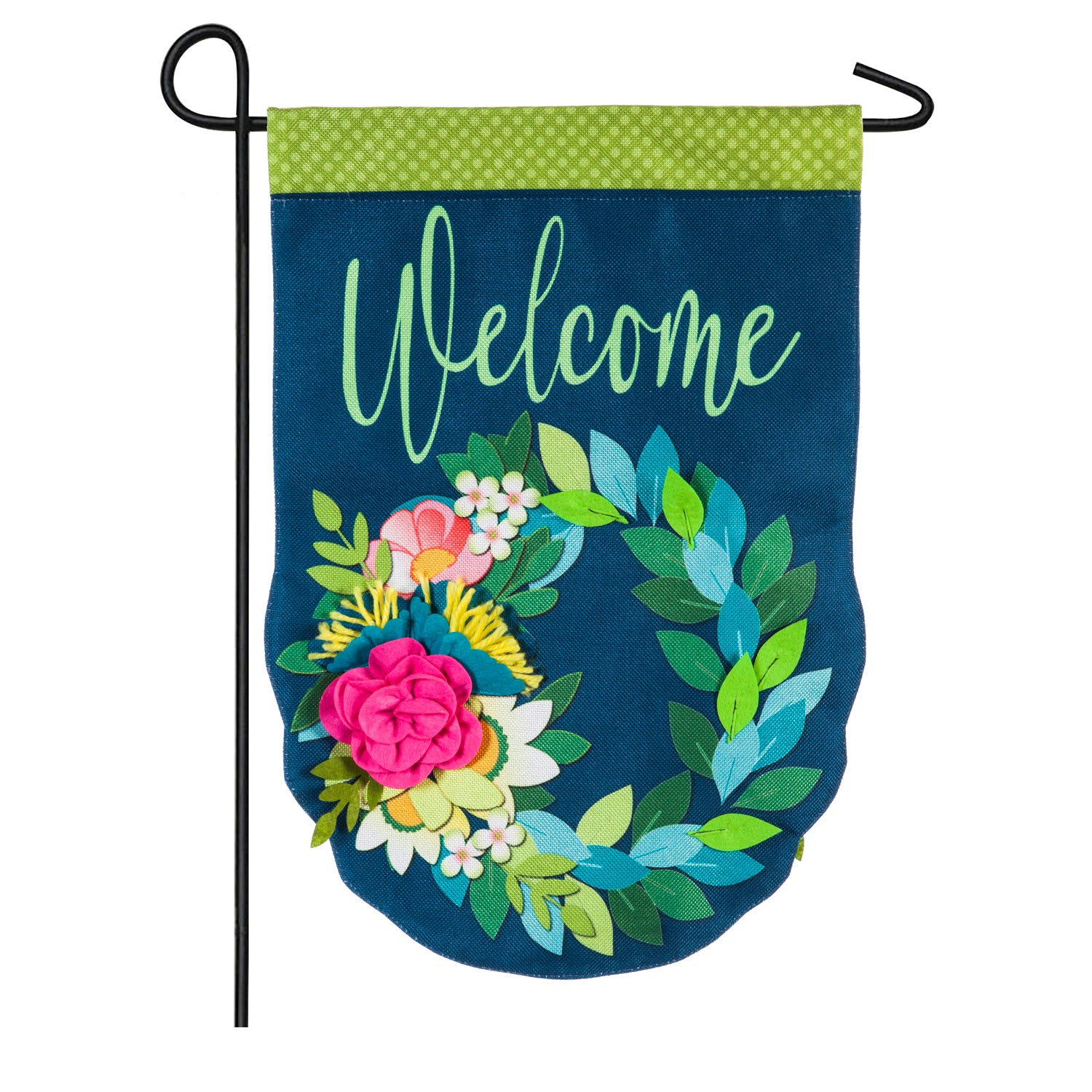 Welcome Floral Wreath Burlap Garden Flag