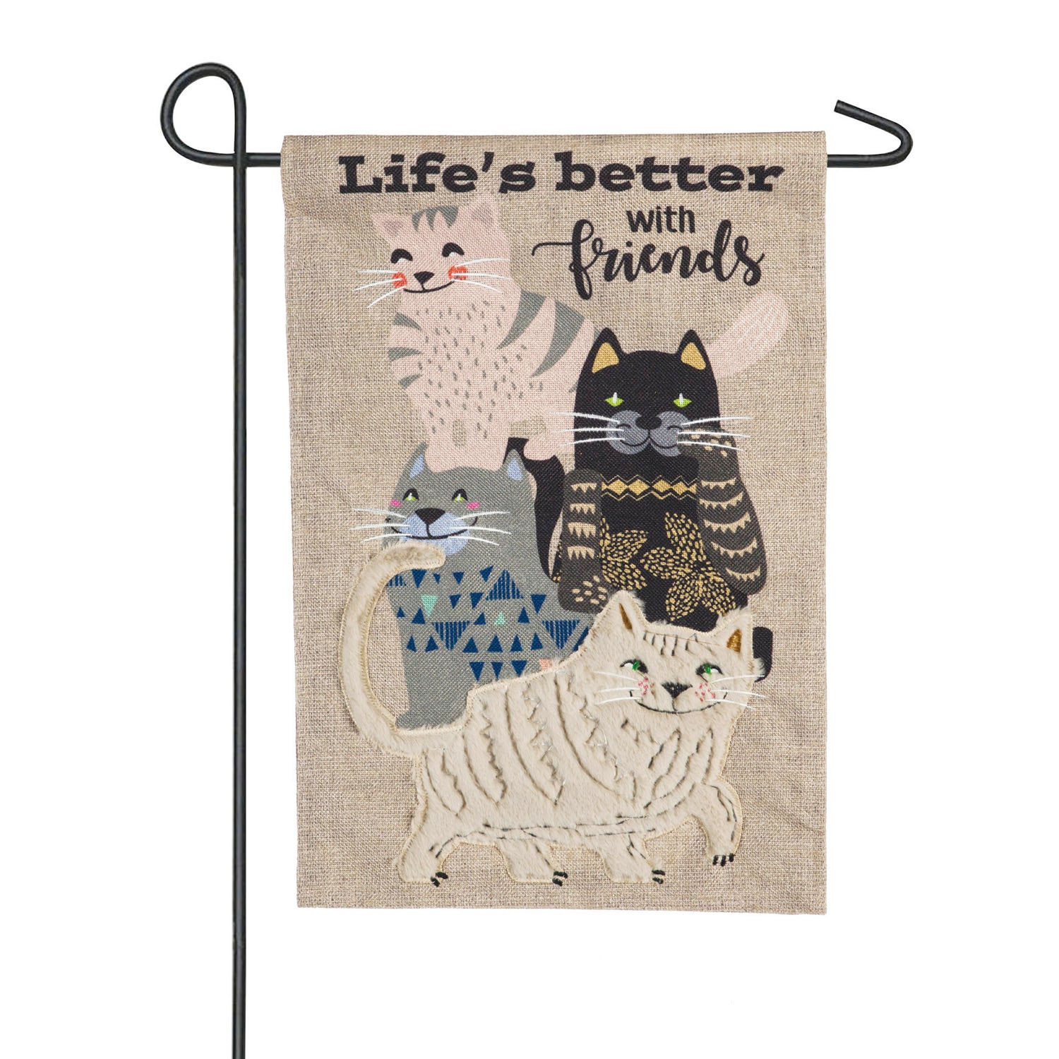 Life's Better with Cat Friends Garden Burlap Flag