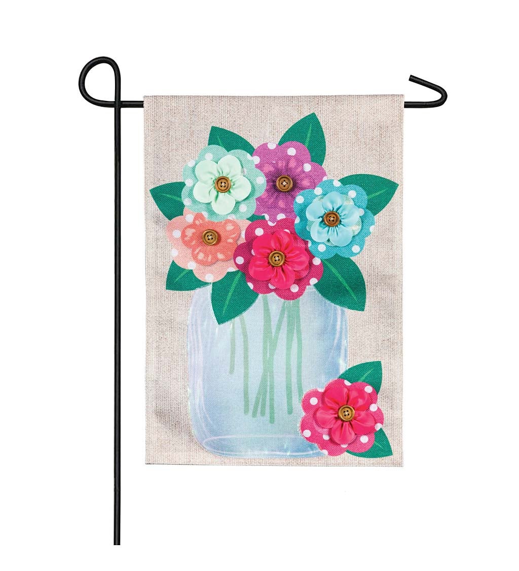 Polka Dot Floral Mason Jar Garden Burlap Flag