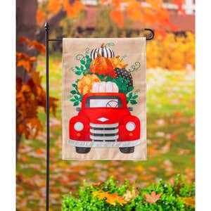 Fall Pumpkins Red Truck Garden Burlap Flag