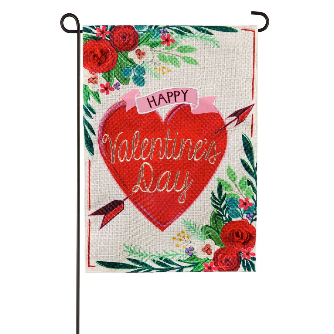 Valentine's Day Floral Garden Burlap Flag