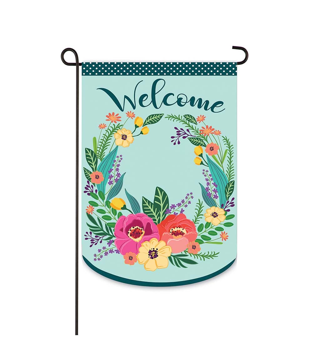 Spring Floral Welcome Wreath Garden Applique Flag