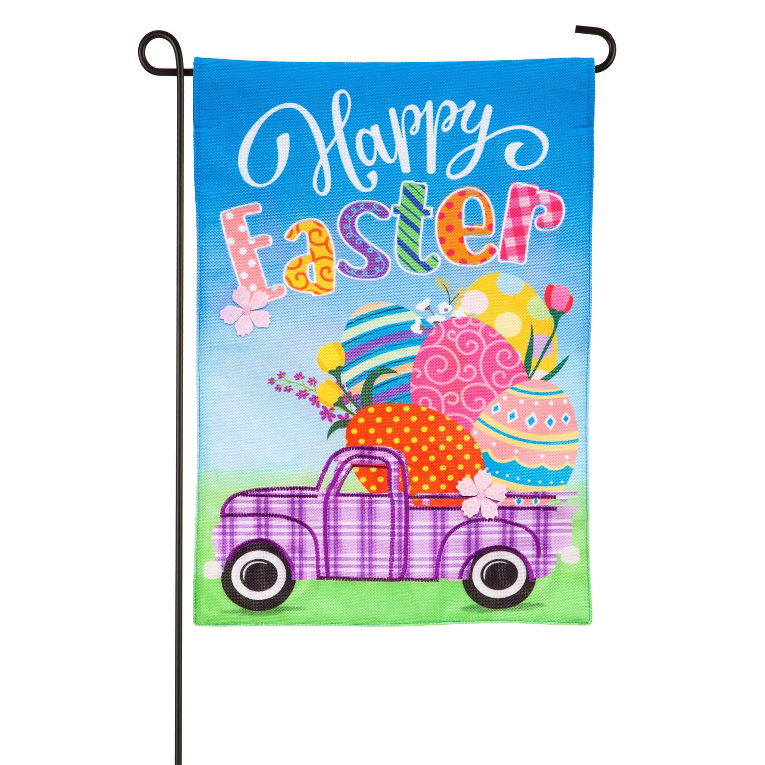 Easter Plaid Truck Garden Burlap Flag