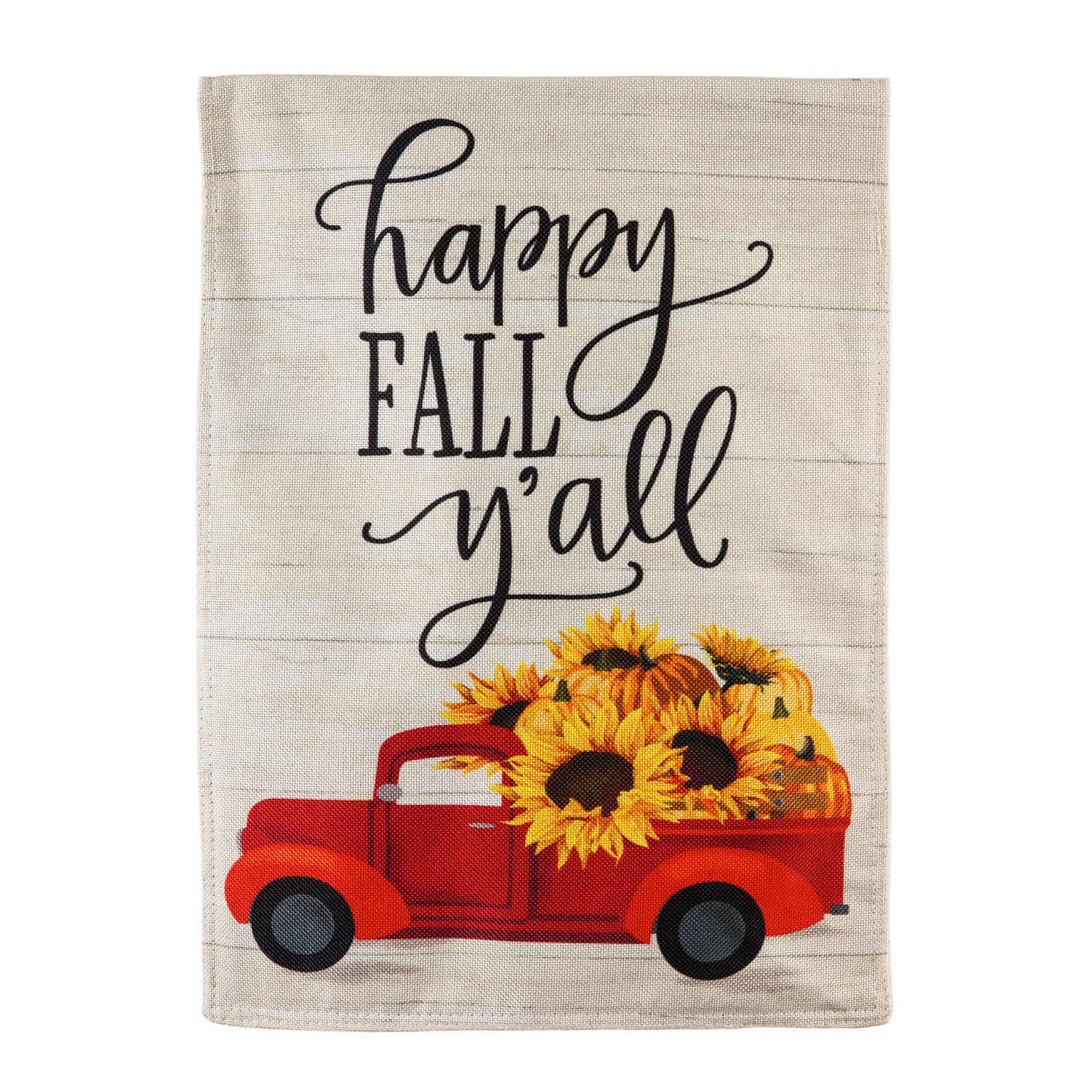 Happy Fall Sunflowers and Pumpkins Truck Garden Burlap Flag