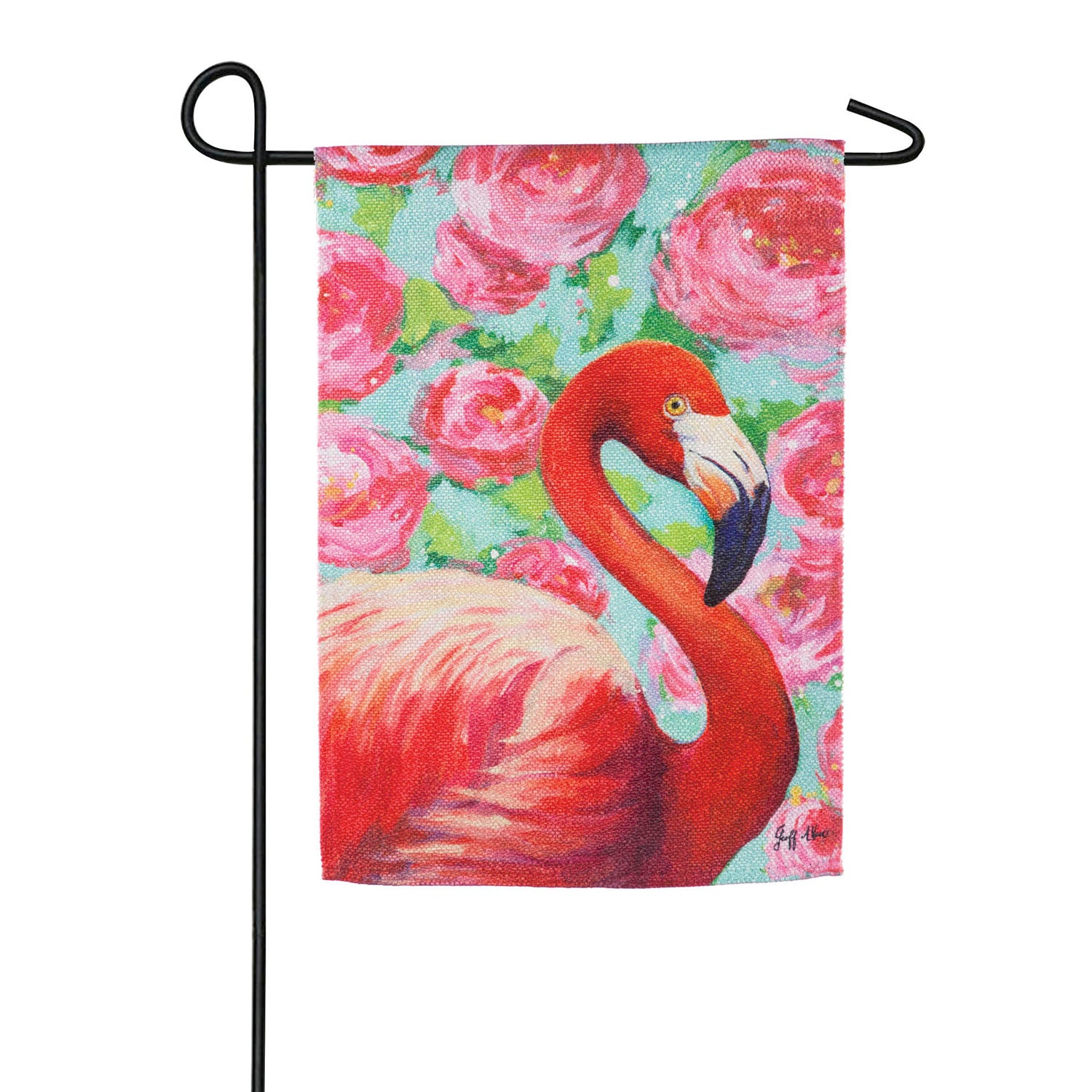 Floral Flamingo Garden Textured Suede Flag