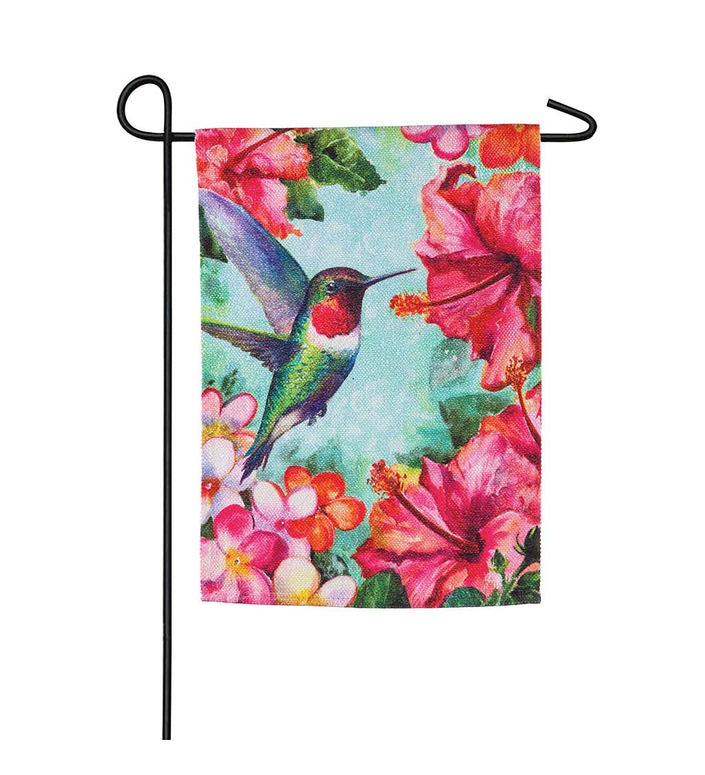 Hummingbird and Hibiscus Garden Textured Suede Flag