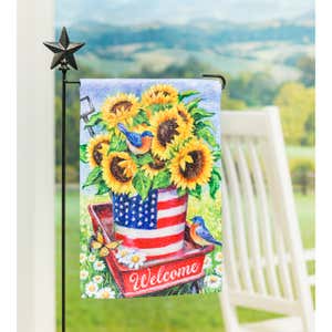 Patriotic Sunflower Wagon Garden Textured Suede Flag