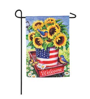 Patriotic Sunflower Wagon Garden Textured Suede Flag