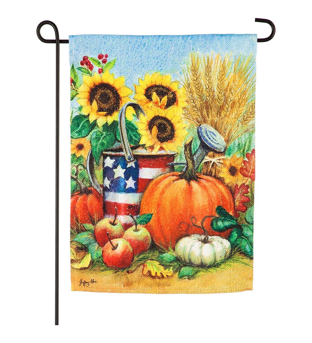 Patriotic Fall Watering Can Garden Textured Suede Flag