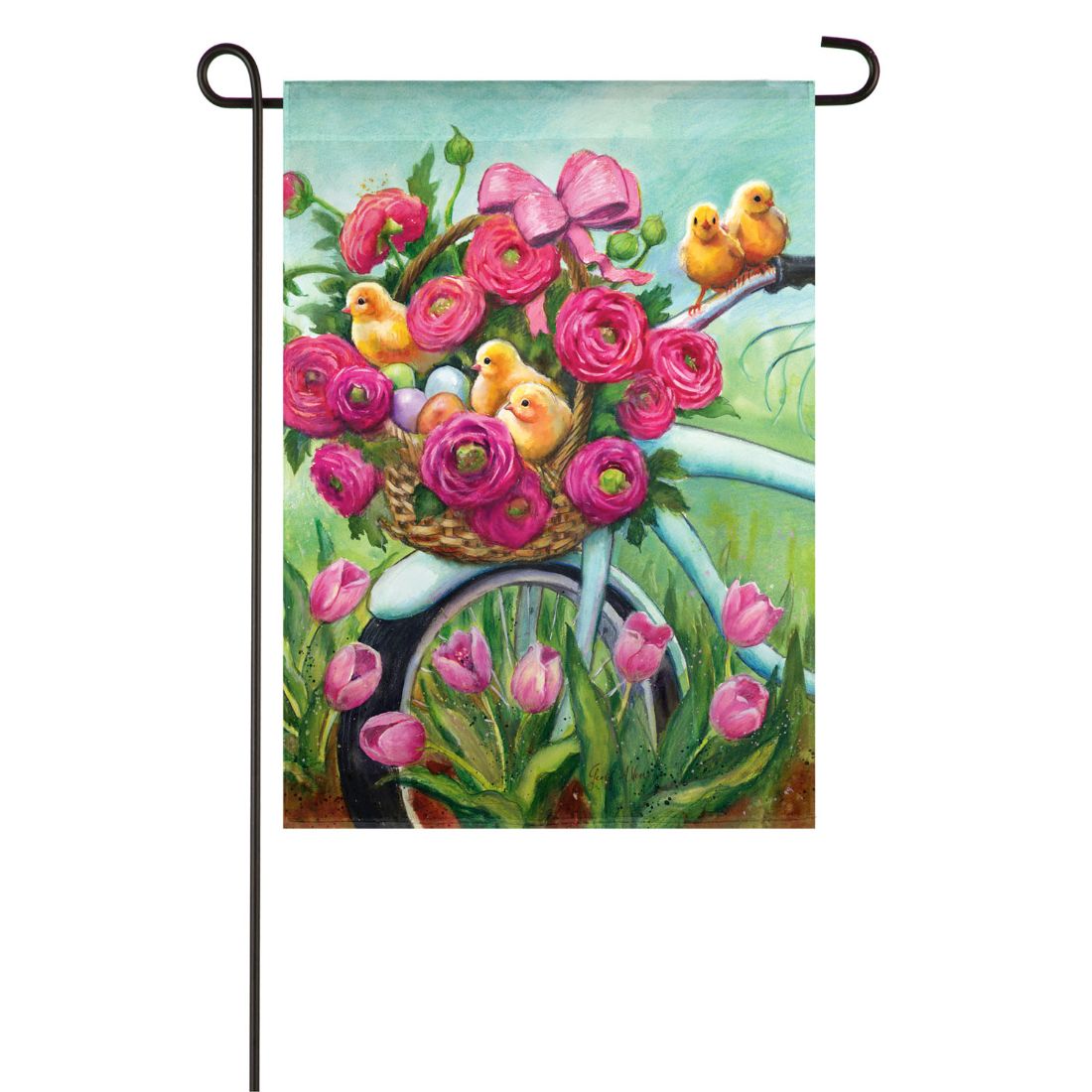 Floral Bicycle Chicks Garden Textured Suede Flag